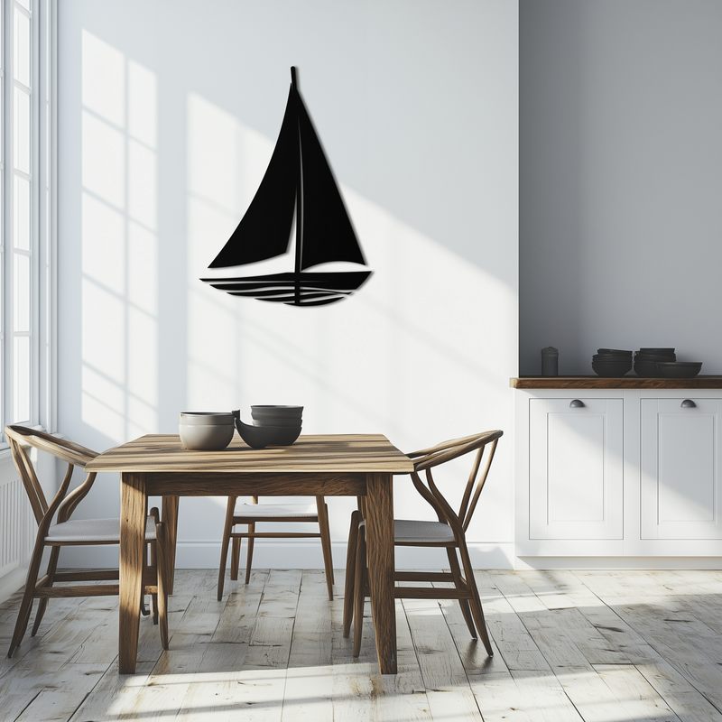 Nautical Sailboat Silhouette Metal Wall Art – Minimalist Ocean-Inspired Steel Decor- KAF326 by Enova Art