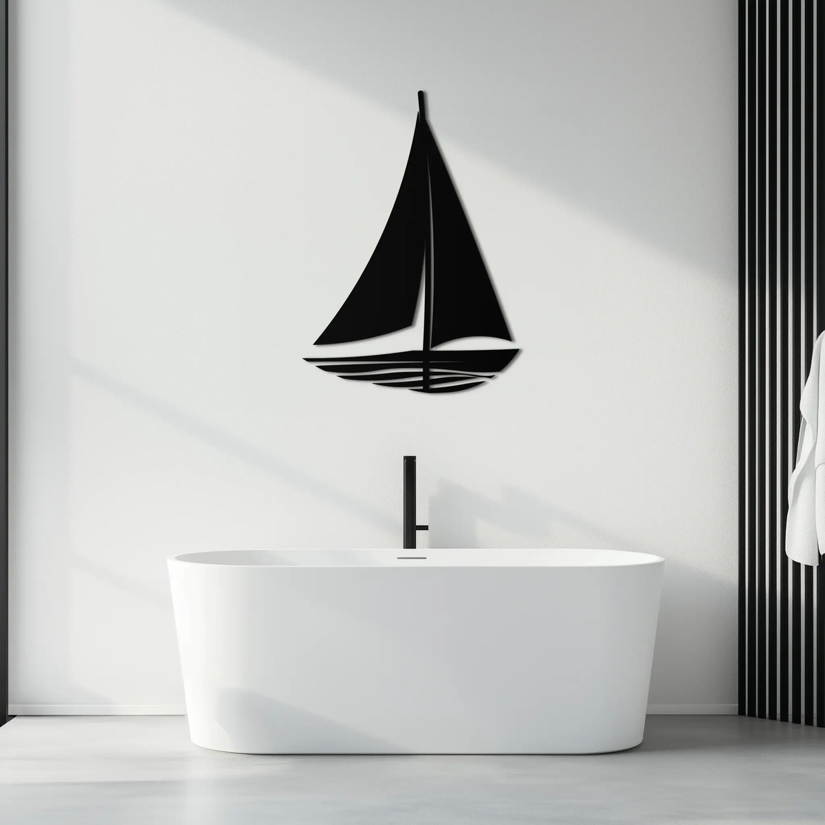 Nautical Sailboat Silhouette Metal Wall Art – Minimalist Ocean-Inspired Steel Decor- KAF326 by Enova Art