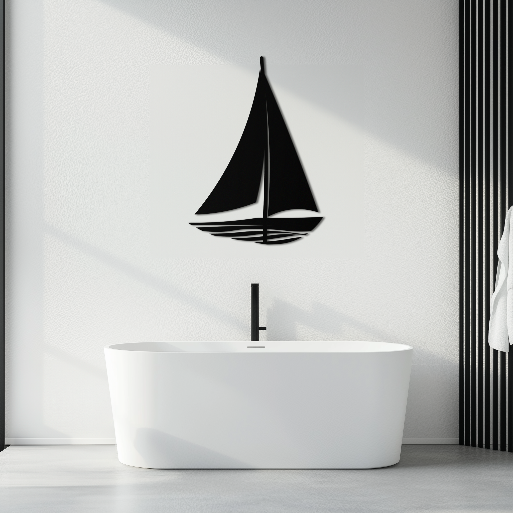 Nautical Sailboat Silhouette Metal Wall Art – Minimalist Ocean-Inspired Steel Decor- KAF326 by Enova Art