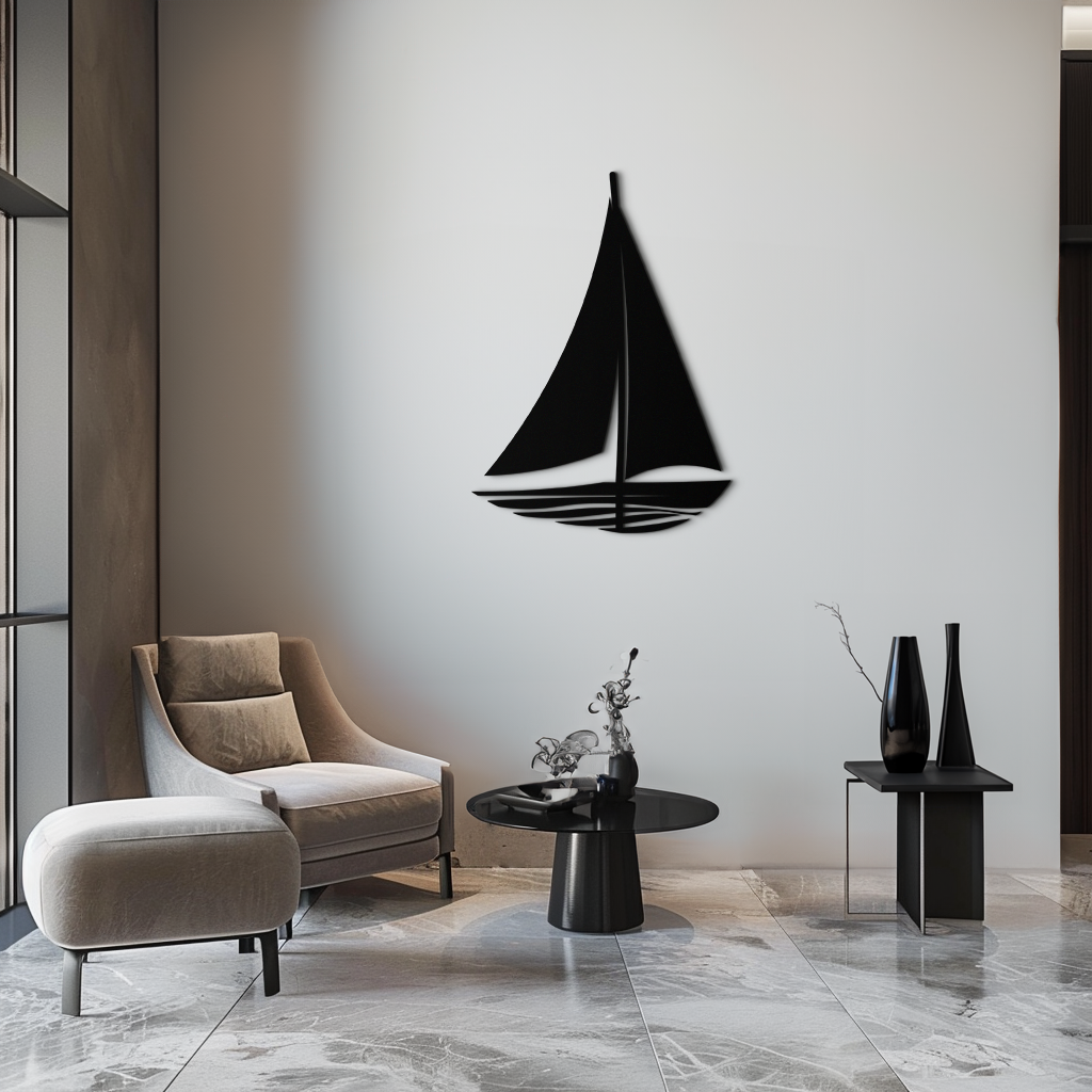 Nautical Sailboat Silhouette Metal Wall Art – Minimalist Ocean-Inspired Steel Decor- KAF326 by Enova Art