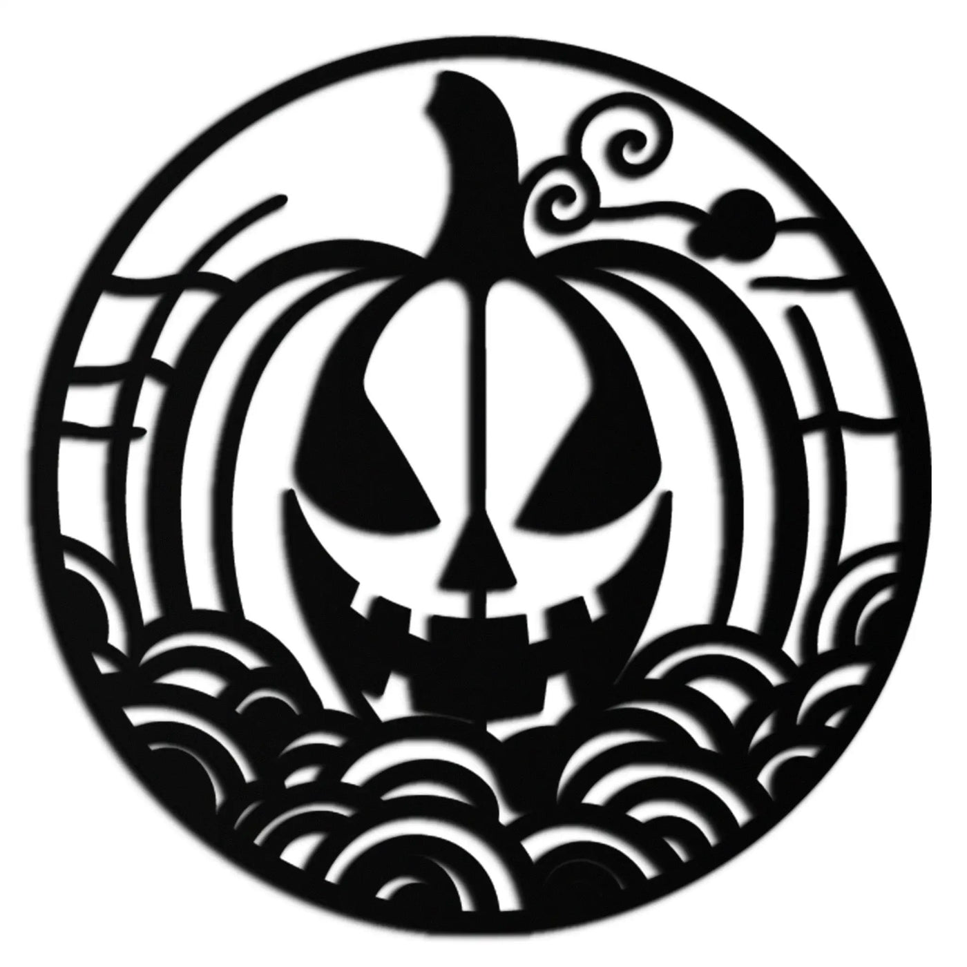 Pumpkin Halloween Silhouette Metal Wall Art – Spooky Round Black Decor- KAF327 by Enova Art