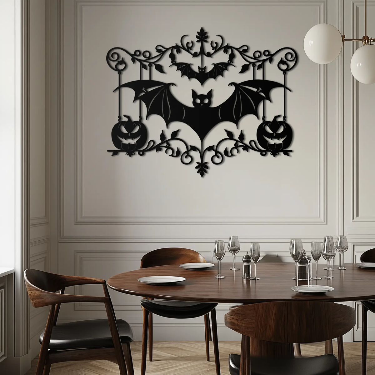 Halloween Bat Pumpkin Metal Wall Art – Spooky Jack-O'-Lantern Steel Decor- KAF328 by Enova Art