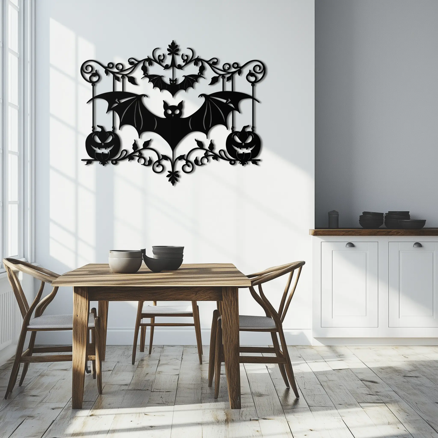Halloween Bat Pumpkin Metal Wall Art – Spooky Jack-O'-Lantern Steel Decor- KAF328 by Enova Art