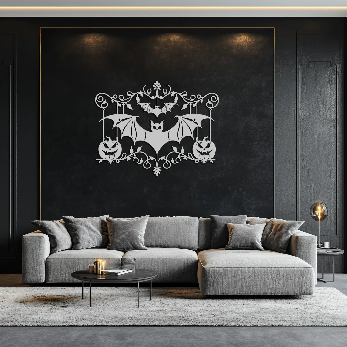 Halloween Bat Pumpkin Metal Wall Art – Spooky Jack-O'-Lantern Steel Decor- KAF328 by Enova Art