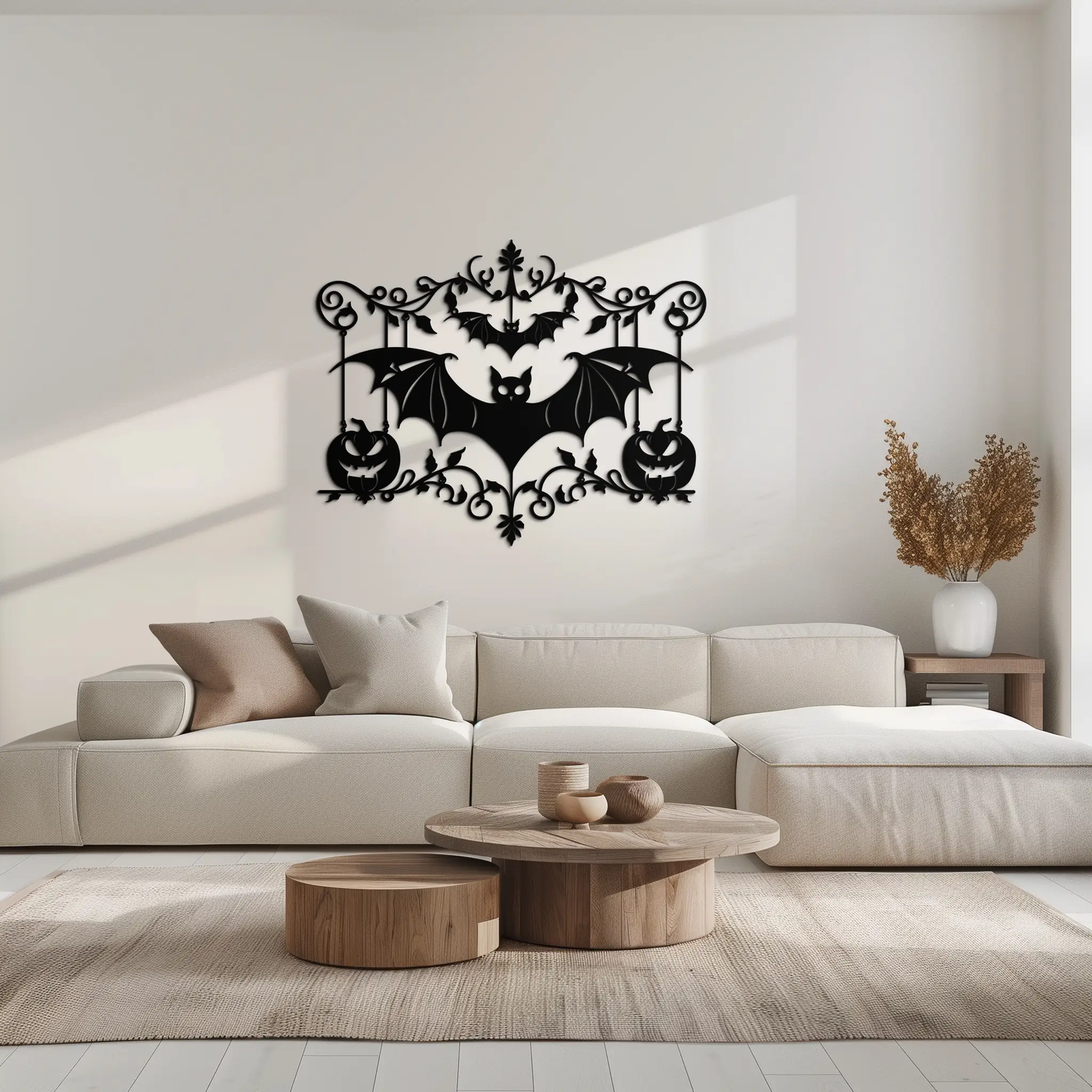 Halloween Bat Pumpkin Metal Wall Art – Spooky Jack-O'-Lantern Steel Decor- KAF328 by Enova Art