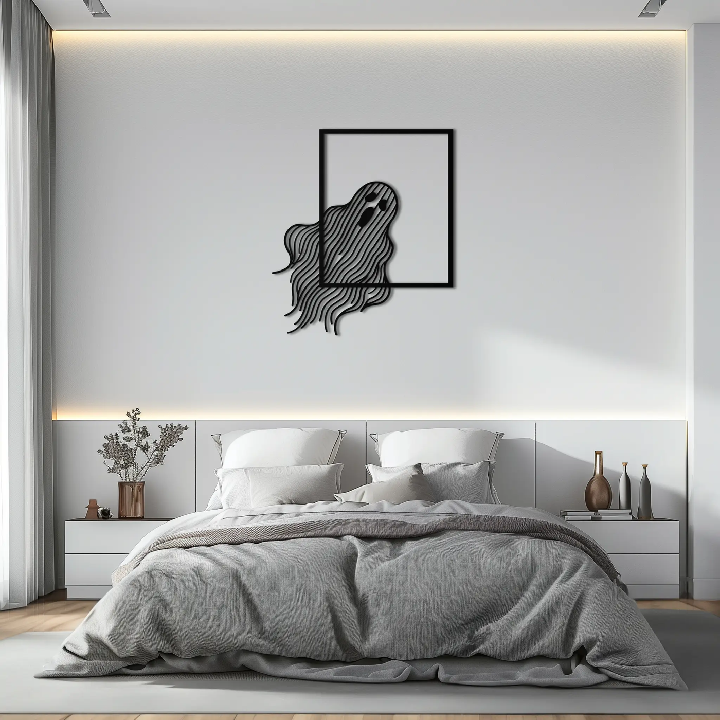 Ghost Metal Wall Art – Spooky Ghost Silhouette Steel Decor for Halloween or Gothic Interiors- KAF329 by Enova Art