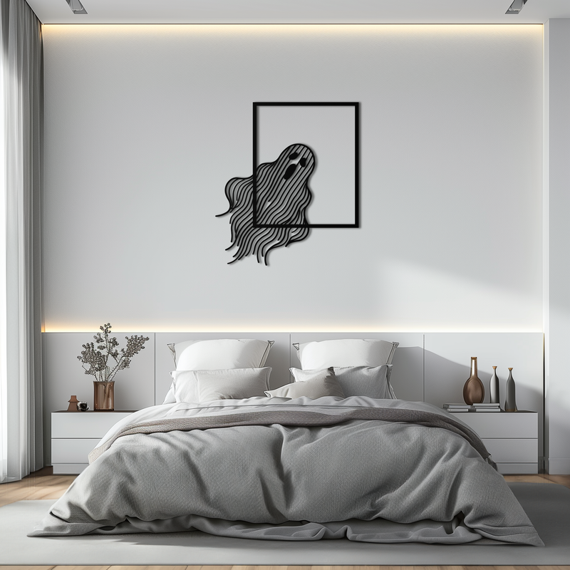 Ghost Metal Wall Art – Spooky Ghost Silhouette Steel Decor for Halloween or Gothic Interiors- KAF329 by Enova Art