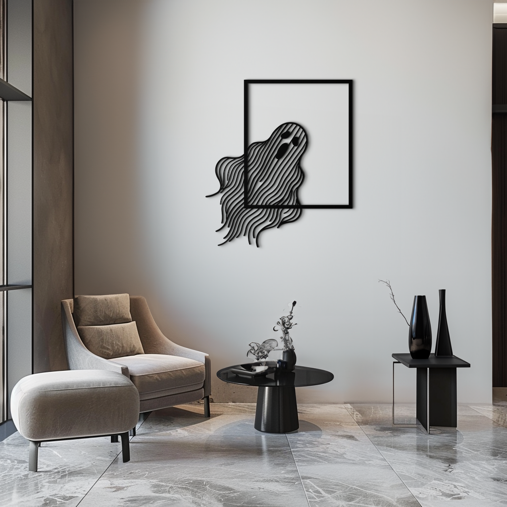 Ghost Metal Wall Art – Spooky Ghost Silhouette Steel Decor for Halloween or Gothic Interiors- KAF329 by Enova Art