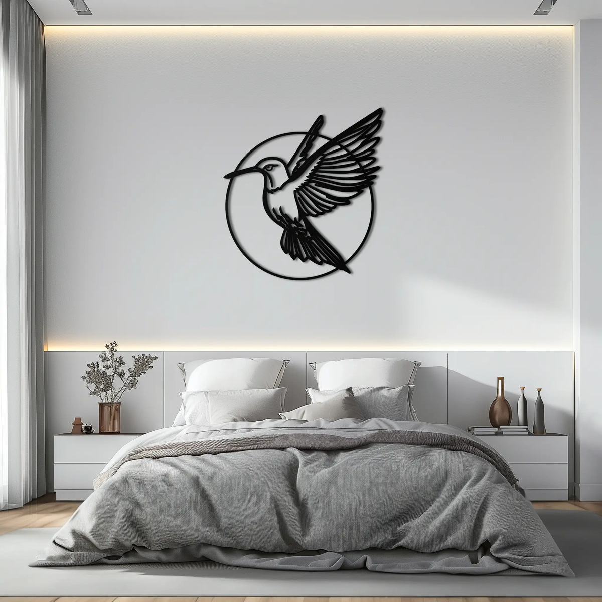 Hummingbird Metal Wall Art – Elegant Bird Silhouette Steel Decor for Nature Inspired Spaces- KAF330 by Enova Art