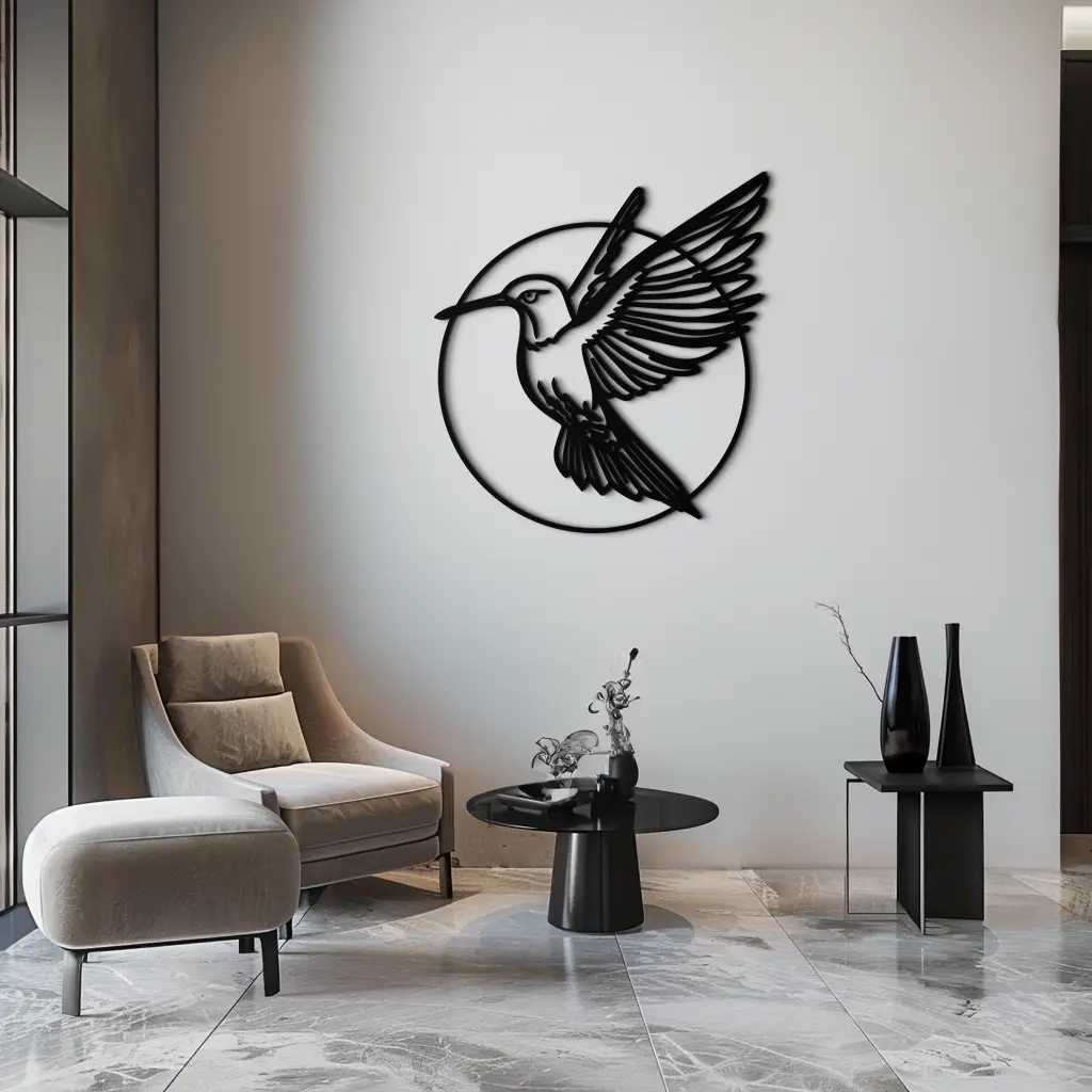 Hummingbird Metal Wall Art – Elegant Bird Silhouette Steel Decor for Nature Inspired Spaces- KAF330 by Enova Art