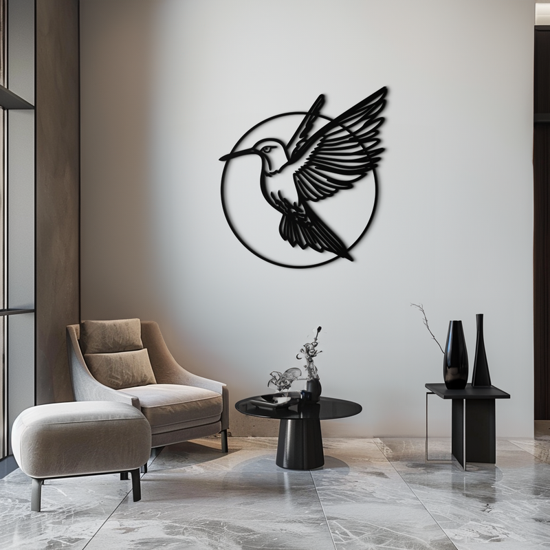 Hummingbird Metal Wall Art – Elegant Bird Silhouette Steel Decor for Nature Inspired Spaces- KAF330 by Enova Art