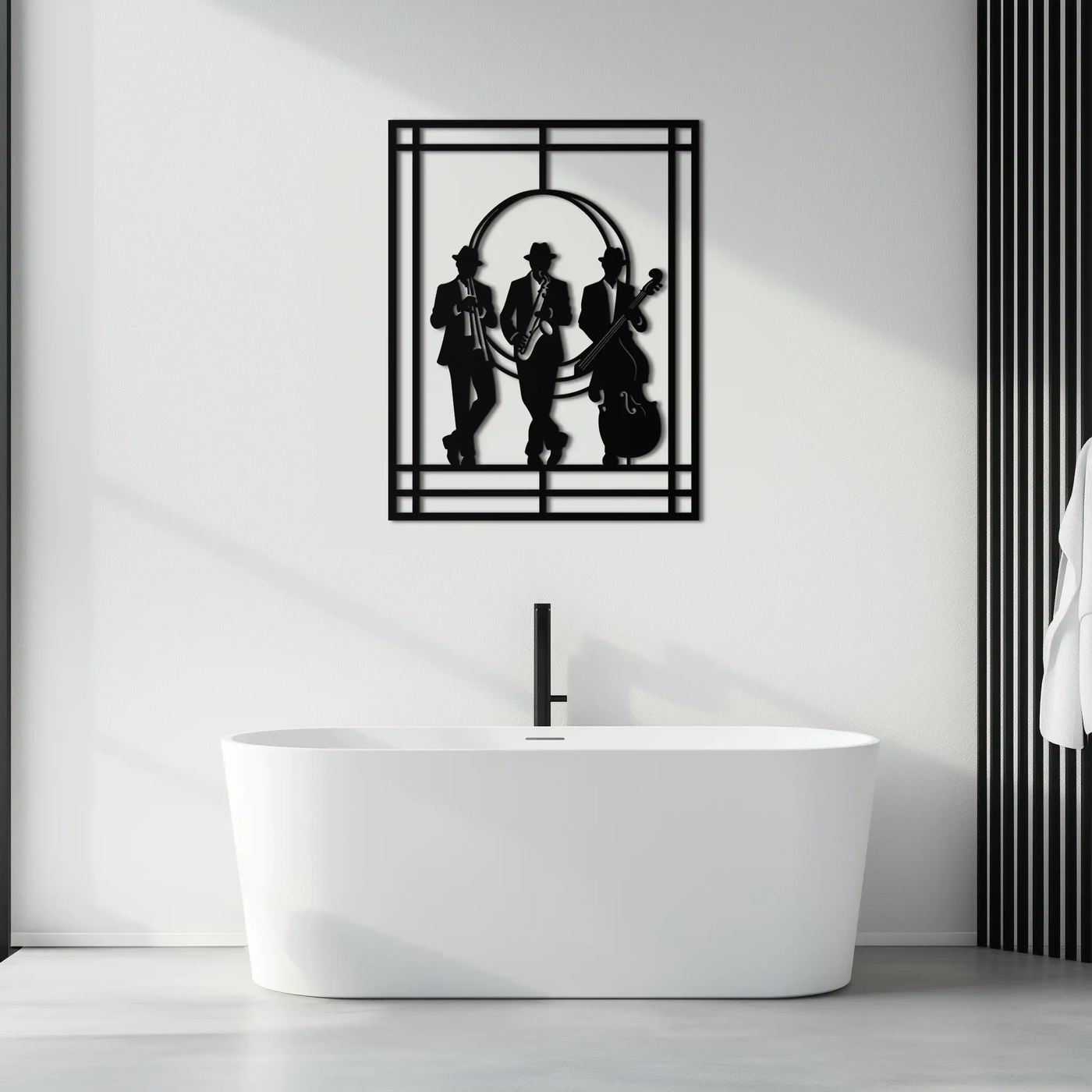 Jazz Musicians Metal Wall Art – Saxophone and Trumpet Player Silhouette Steel Decor for Music Lovers- KAF332 by Enova Art