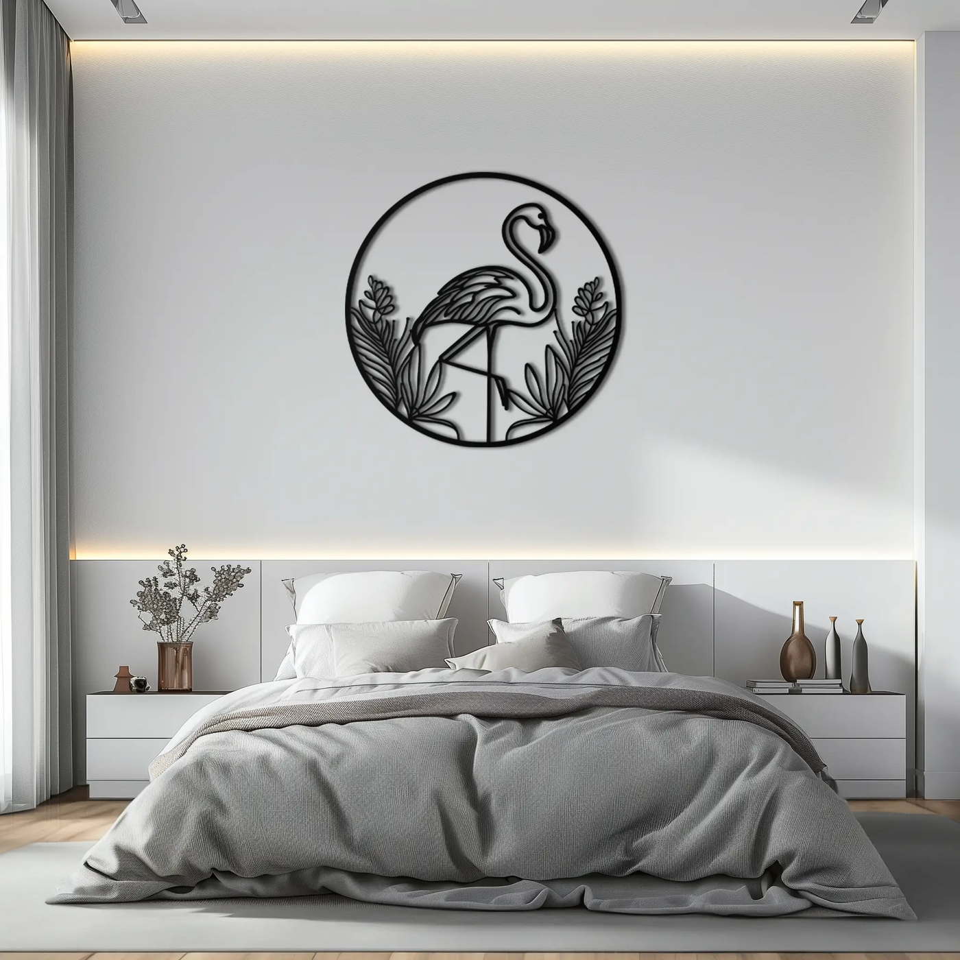 Flamingo Metal Wall Art – Elegant Flamingo Silhouette Steel Decor for Tropical and Modern Spaces- KAF333 by Enova Art