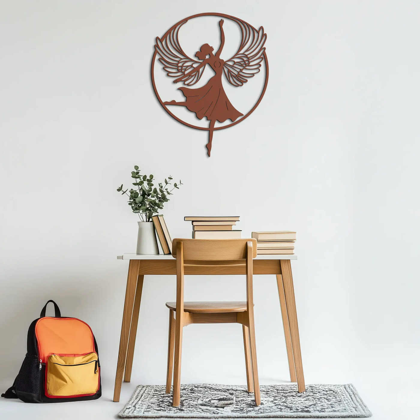 Angel Dancer Metal Wall Art – Winged Woman Silhouette Steel Decor for Elegant and Spiritual Interiors- KAF334 by Enova Art