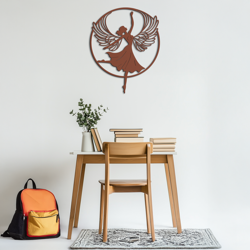 Angel Dancer Metal Wall Art – Winged Woman Silhouette Steel Decor for Elegant and Spiritual Interiors- KAF334 by Enova Art