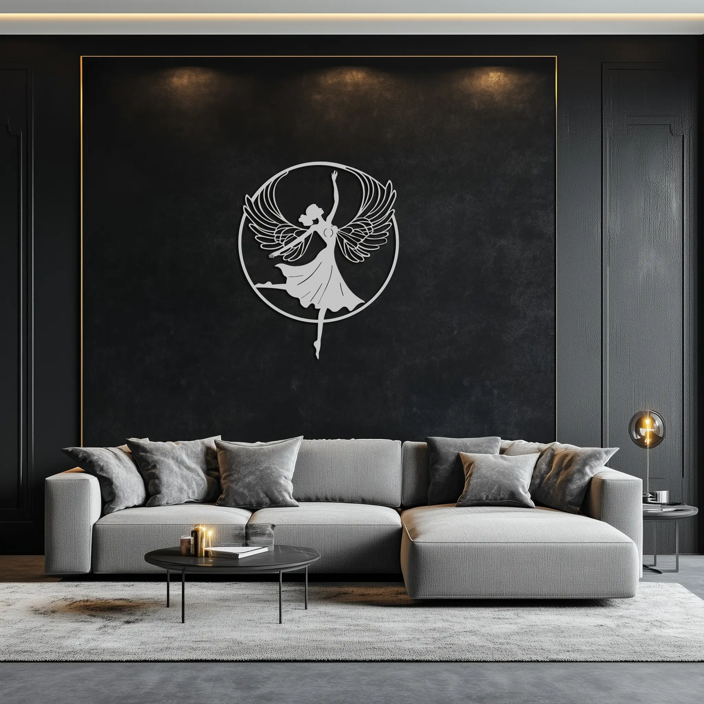 Angel Dancer Metal Wall Art – Winged Woman Silhouette Steel Decor for Elegant and Spiritual Interiors- KAF334 by Enova Art