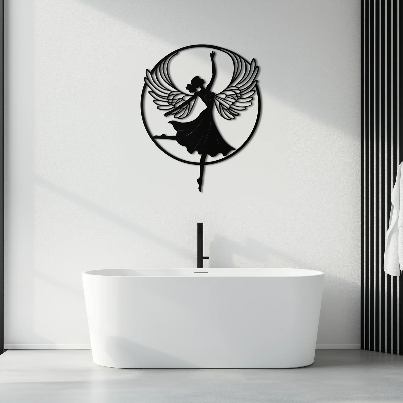Angel Dancer Metal Wall Art – Winged Woman Silhouette Steel Decor for Elegant and Spiritual Interiors- KAF334 by Enova Art