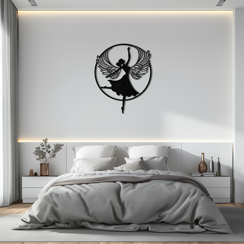 Angel Dancer Metal Wall Art – Winged Woman Silhouette Steel Decor for Elegant and Spiritual Interiors- KAF334 by Enova Art