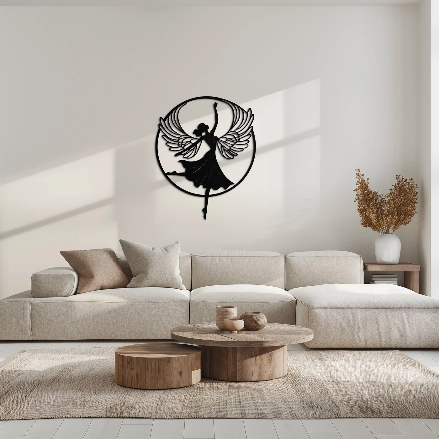 Angel Dancer Metal Wall Art – Winged Woman Silhouette Steel Decor for Elegant and Spiritual Interiors- KAF334 by Enova Art