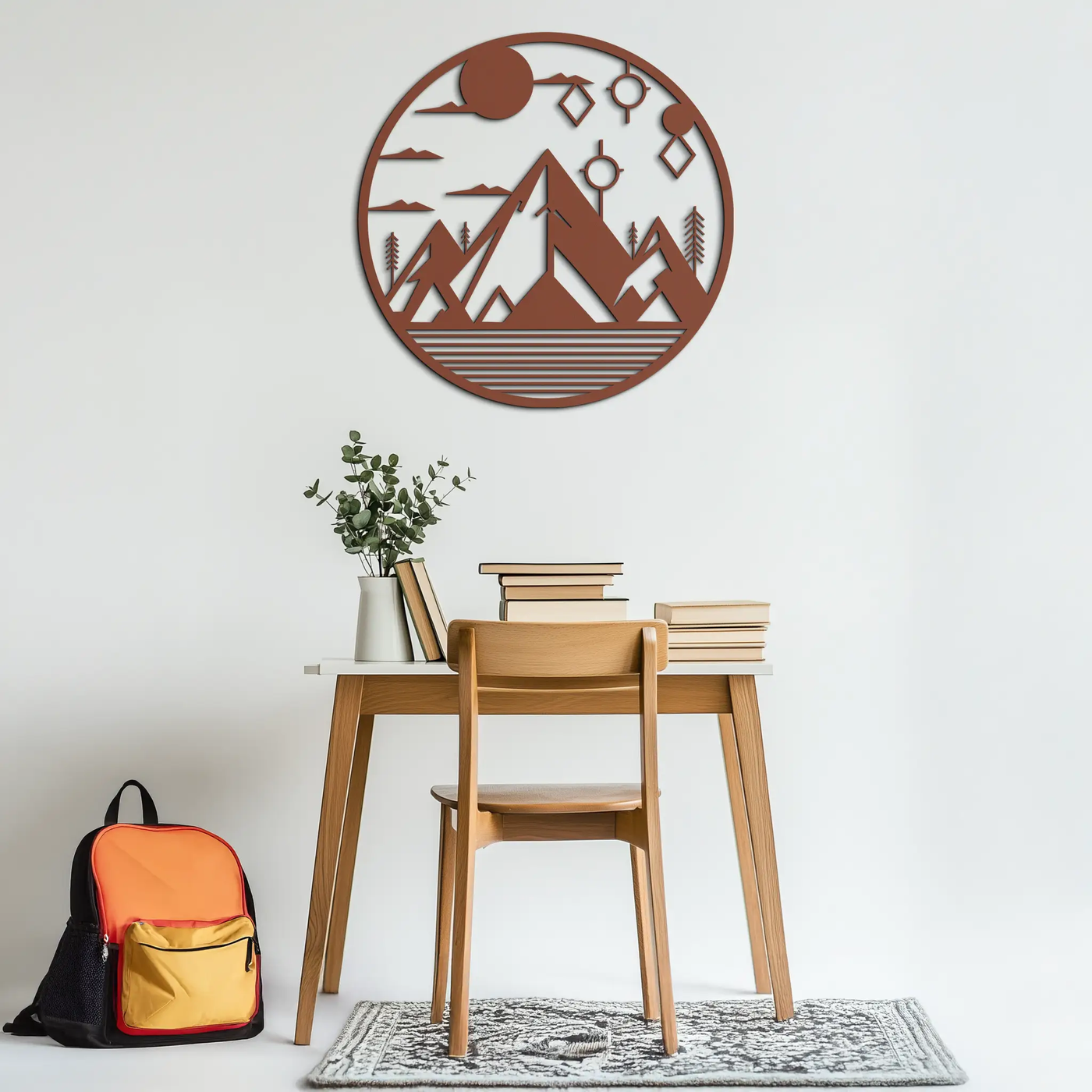 Abstract Mountain Metal Wall Art – Geometric Mountain Silhouette Steel Decor for Modern Interiors- KAF336 by Enova Art