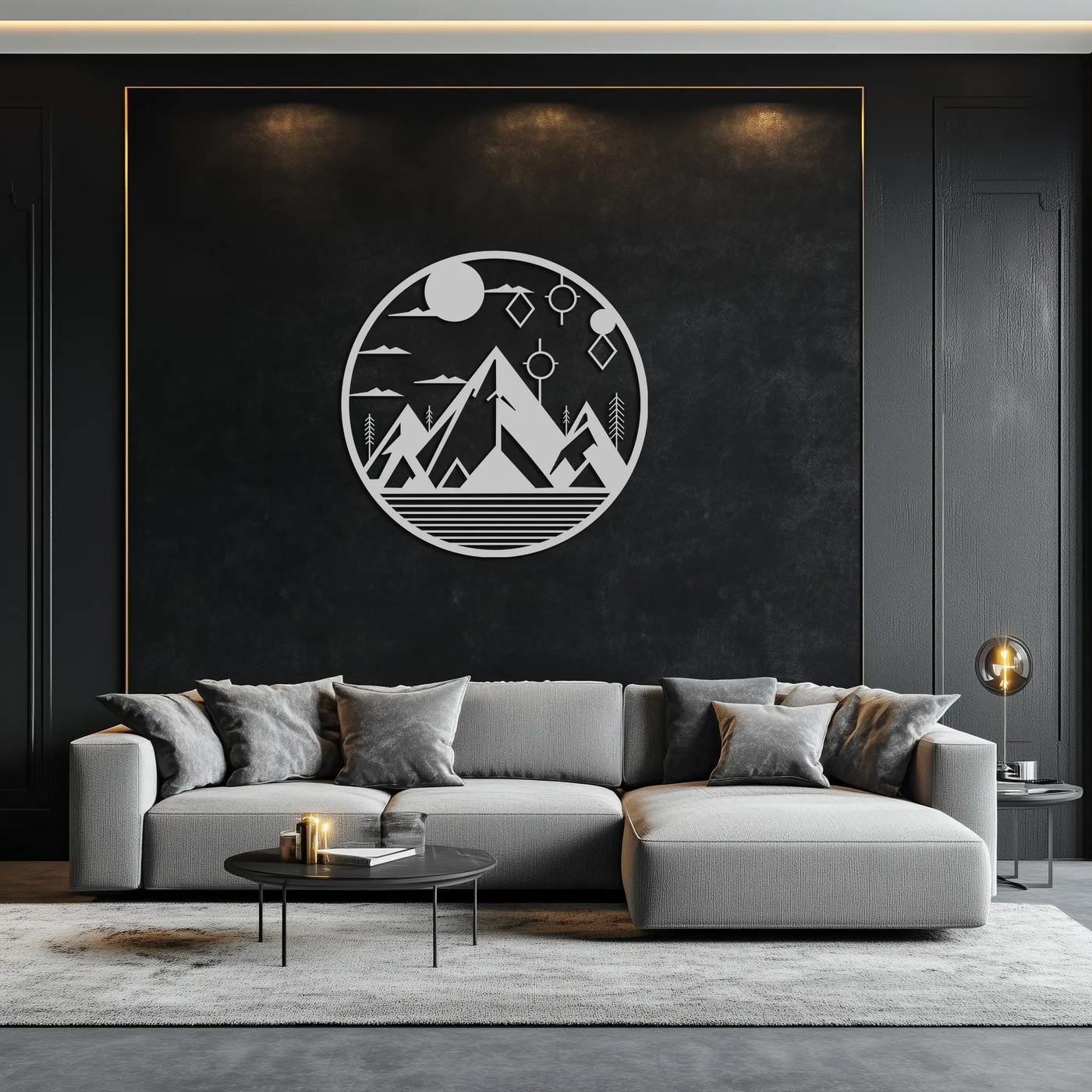 Abstract Mountain Metal Wall Art – Geometric Mountain Silhouette Steel Decor for Modern Interiors- KAF336 by Enova Art