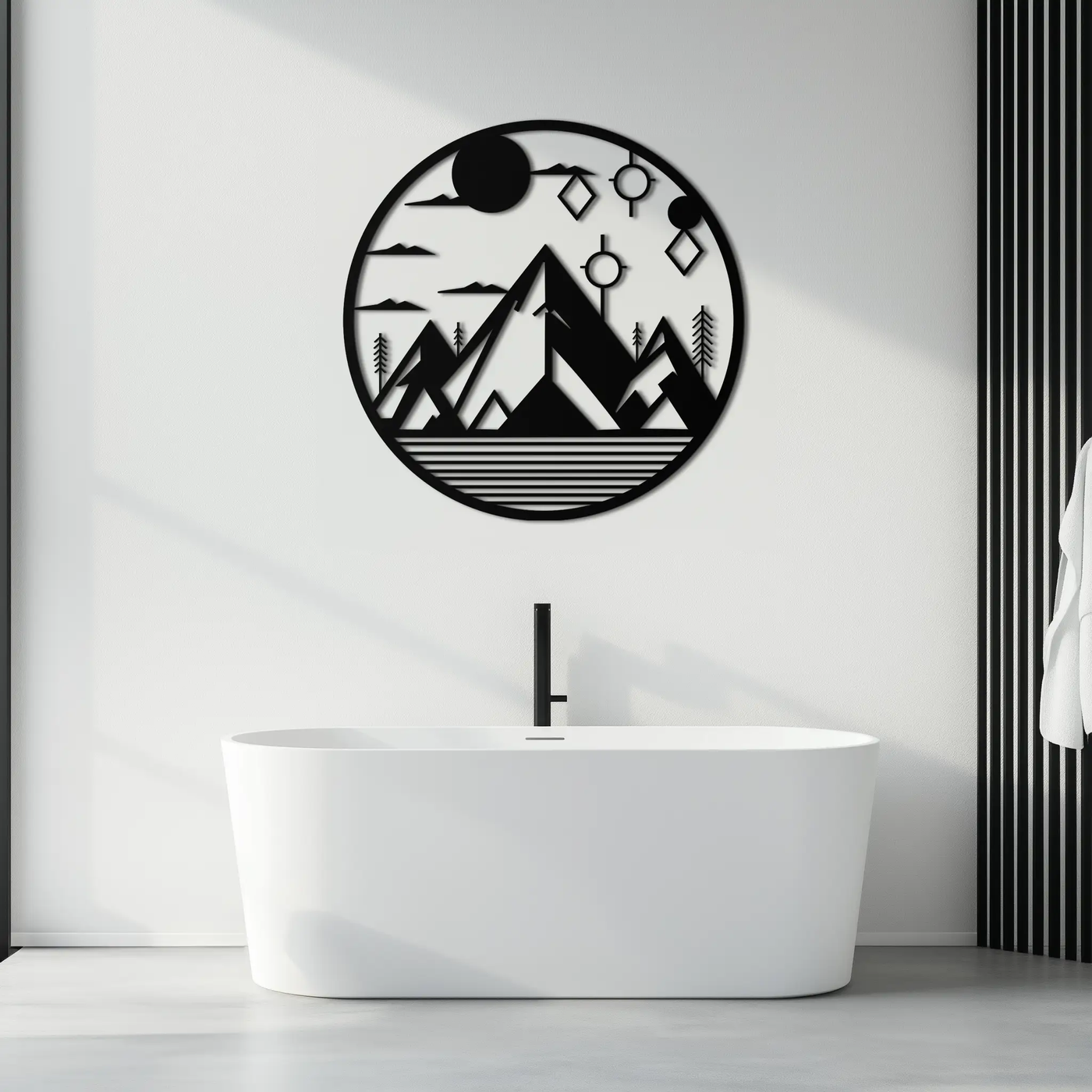 Abstract Mountain Metal Wall Art – Geometric Mountain Silhouette Steel Decor for Modern Interiors- KAF336 by Enova Art