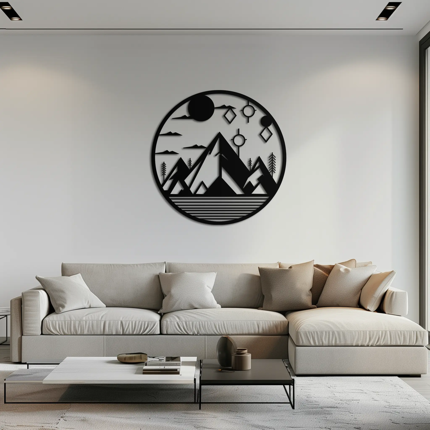 Abstract Mountain Metal Wall Art – Geometric Mountain Silhouette Steel Decor for Modern Interiors- KAF336 by Enova Art