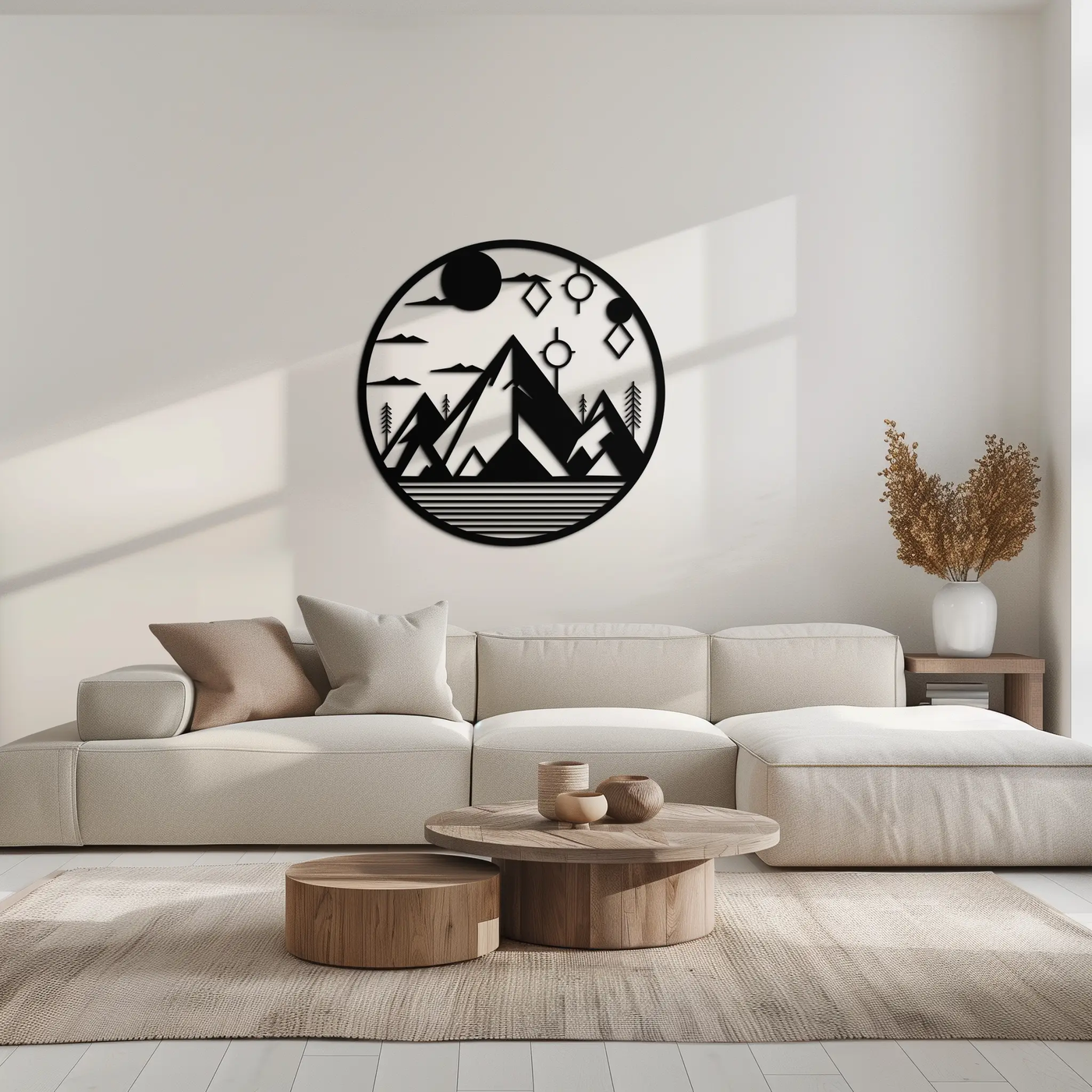 Abstract Mountain Metal Wall Art – Geometric Mountain Silhouette Steel Decor for Modern Interiors- KAF336 by Enova Art