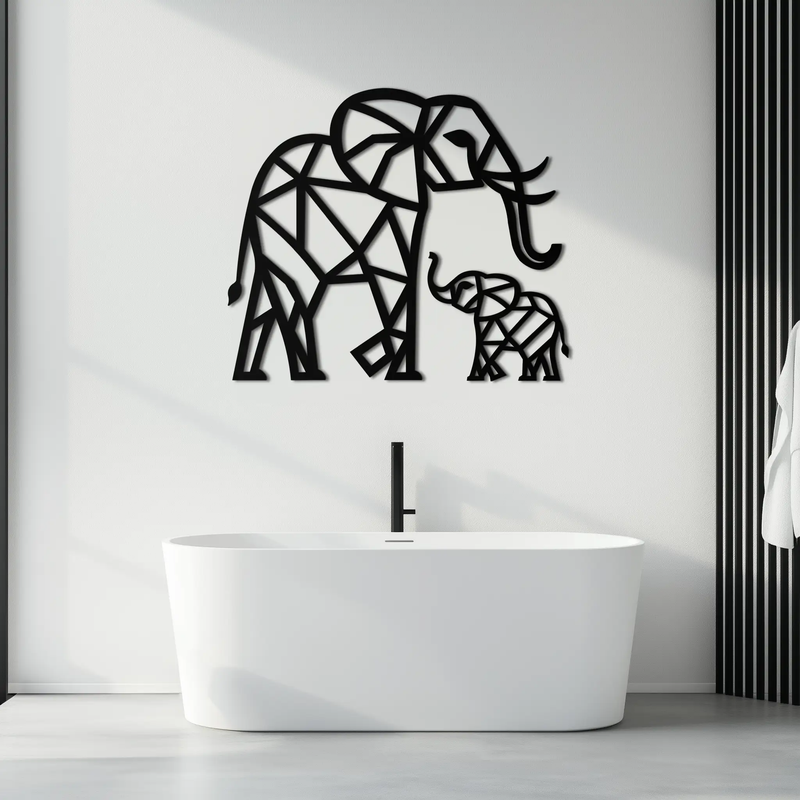 Elephant Family Metal Wall Art – Mom and Calves Silhouette Steel Decor for Nature and Animal Lovers- KAF337 by Enova Art