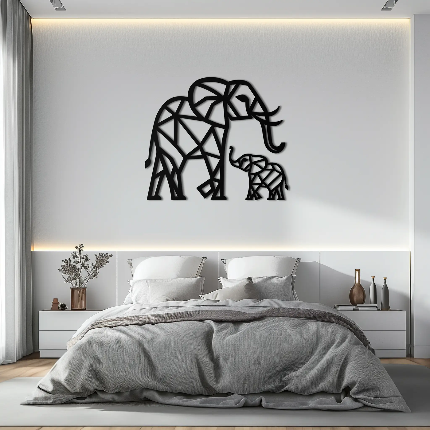Elephant Family Metal Wall Art – Mom and Calves Silhouette Steel Decor for Nature and Animal Lovers- KAF337 by Enova Art