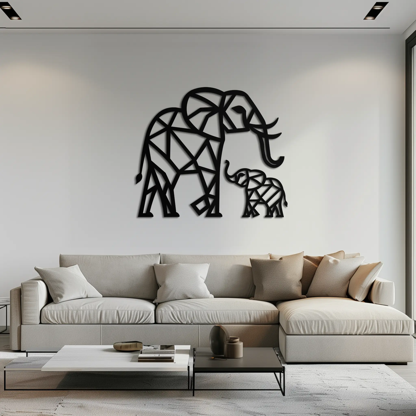 Elephant Family Metal Wall Art – Mom and Calves Silhouette Steel Decor for Nature and Animal Lovers- KAF337 by Enova Art