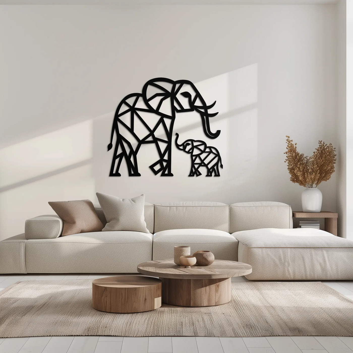 Elephant Family Metal Wall Art – Mom and Calves Silhouette Steel Decor for Nature and Animal Lovers- KAF337 by Enova Art