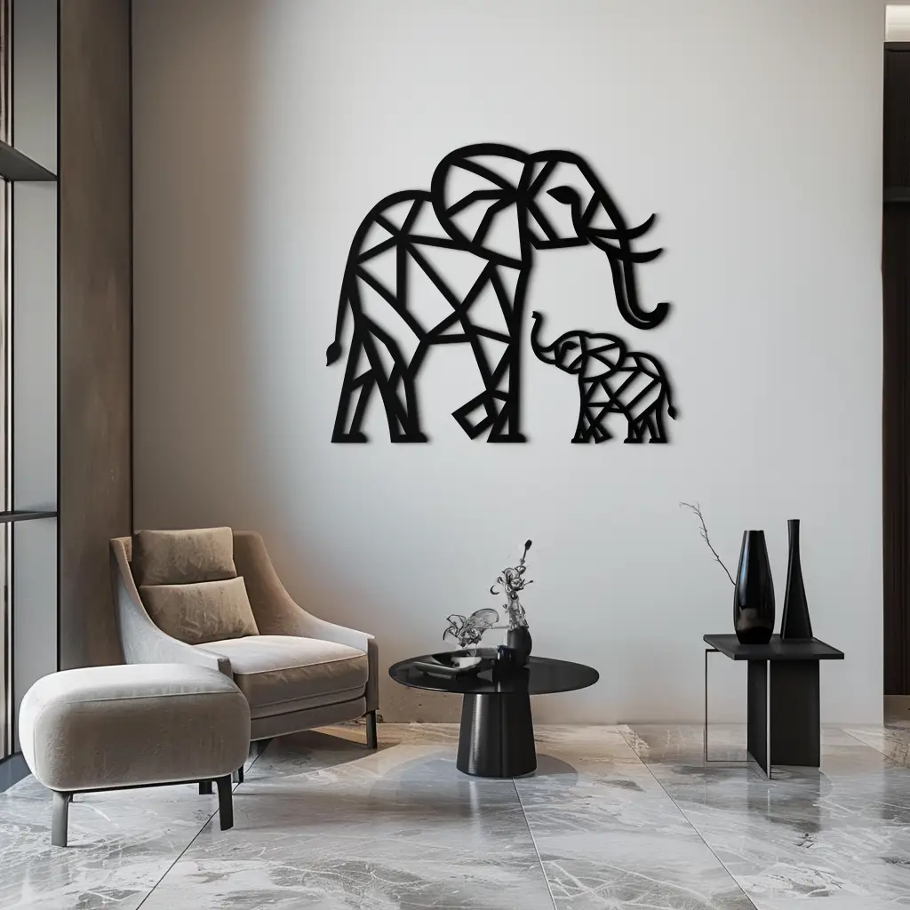 Elephant Family Metal Wall Art – Mom and Calves Silhouette Steel Decor for Nature and Animal Lovers- KAF337 by Enova Art