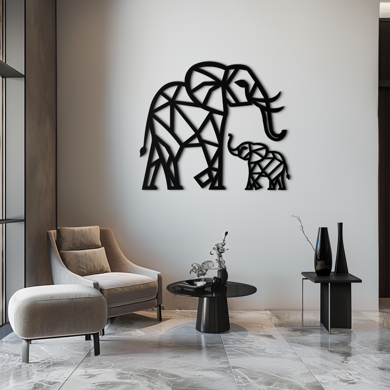Elephant Family Metal Wall Art – Mom and Calves Silhouette Steel Decor for Nature and Animal Lovers- KAF337 by Enova Art