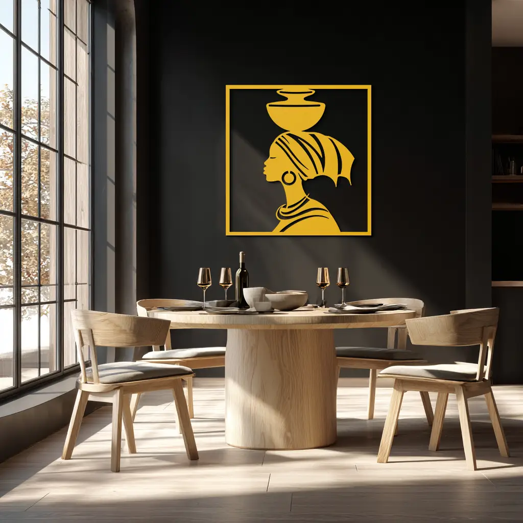 African Woman Metal Wall Art – Elegant Tribal Silhouette Steel Decor for Cultural and Boho Interiors- KAF338 by Enova Art