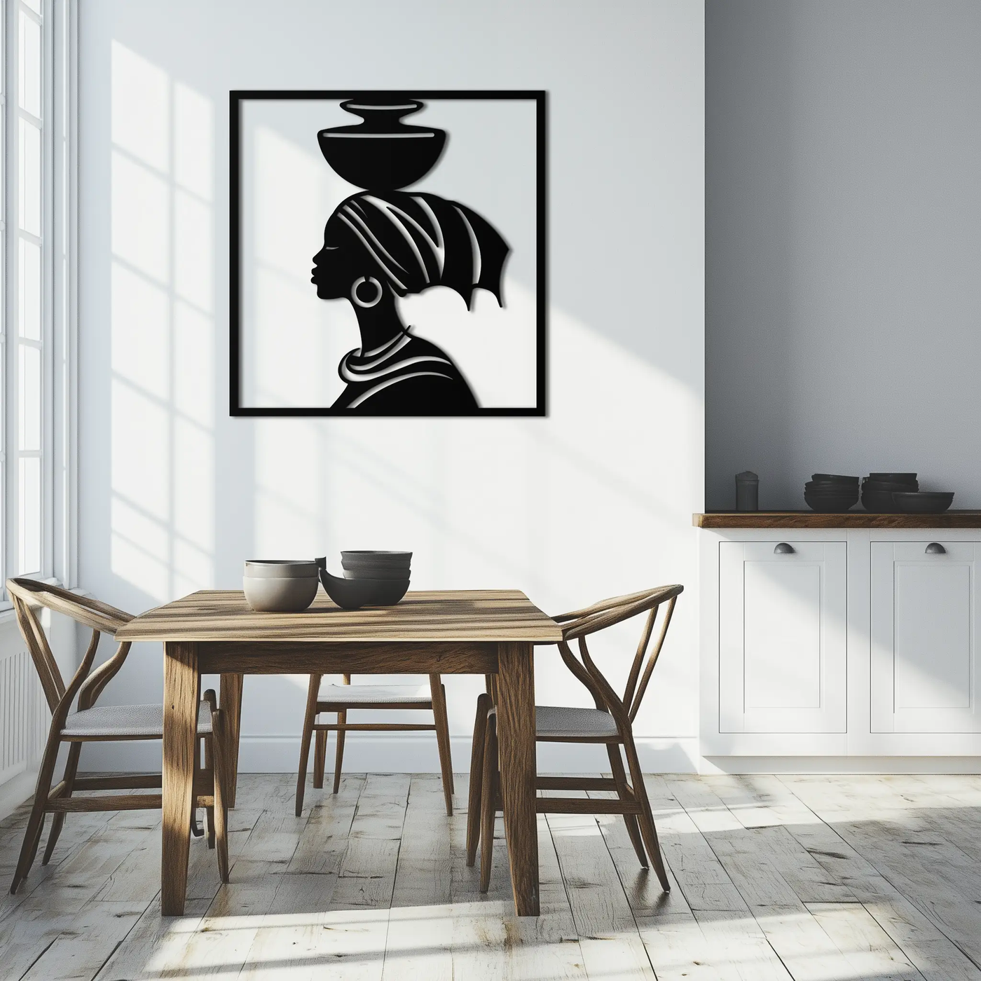 African Woman Metal Wall Art – Elegant Tribal Silhouette Steel Decor for Cultural and Boho Interiors- KAF338 by Enova Art