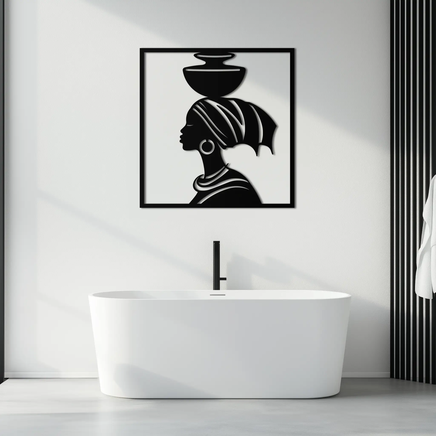 African Woman Metal Wall Art – Elegant Tribal Silhouette Steel Decor for Cultural and Boho Interiors- KAF338 by Enova Art