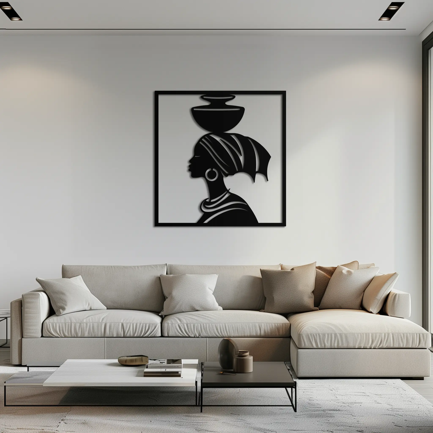 African Woman Metal Wall Art – Elegant Tribal Silhouette Steel Decor for Cultural and Boho Interiors- KAF338 by Enova Art