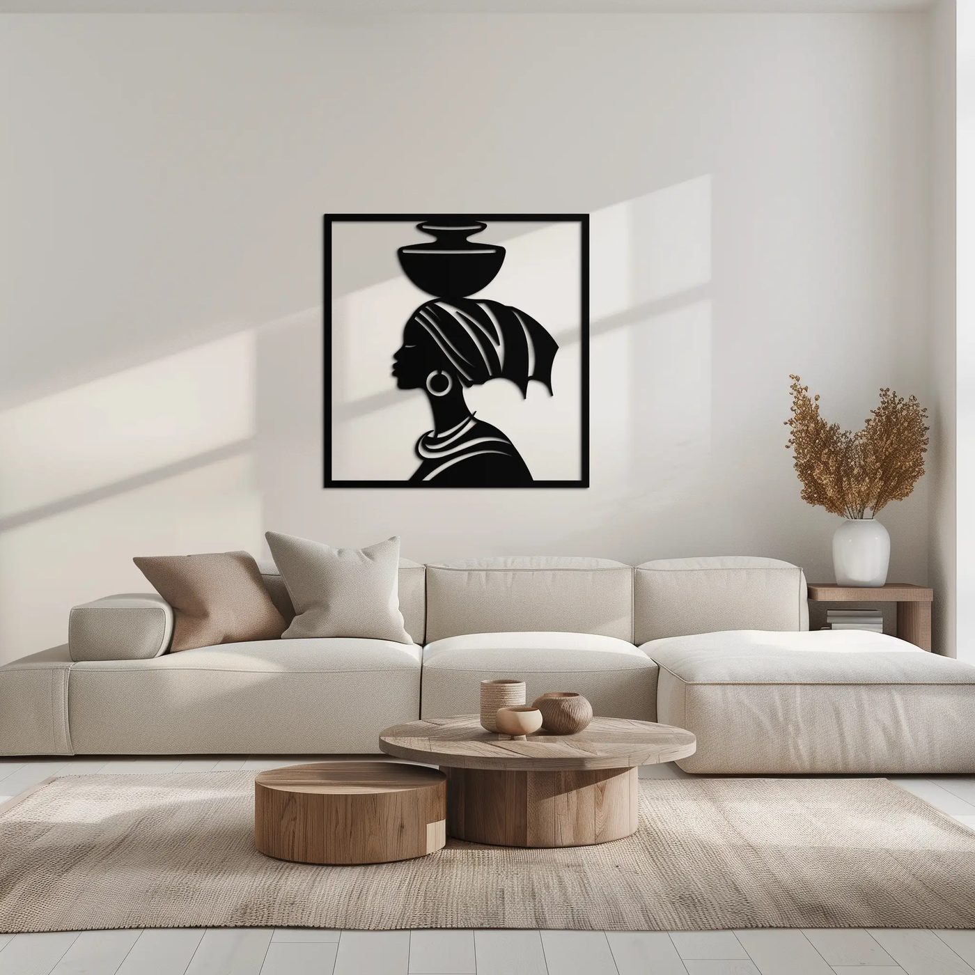 African Woman Metal Wall Art – Elegant Tribal Silhouette Steel Decor for Cultural and Boho Interiors- KAF338 by Enova Art