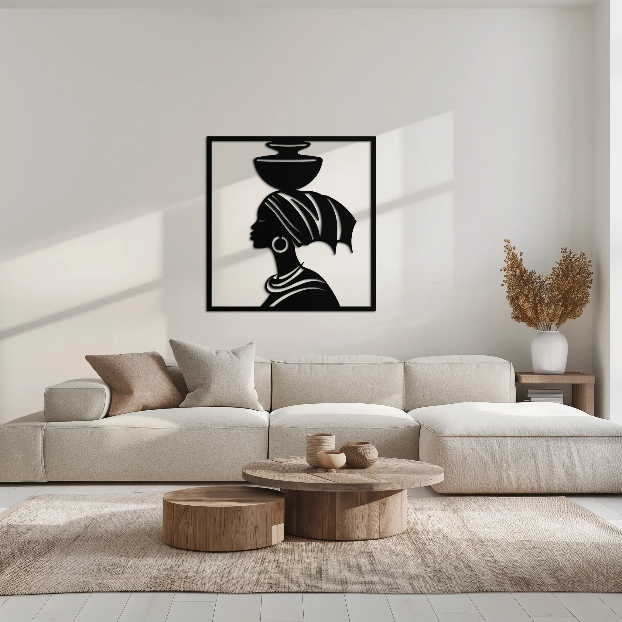 African Woman Metal Wall Art – Elegant Tribal Silhouette Steel Decor for Cultural and Boho Interiors- KAF338 by Enova Art