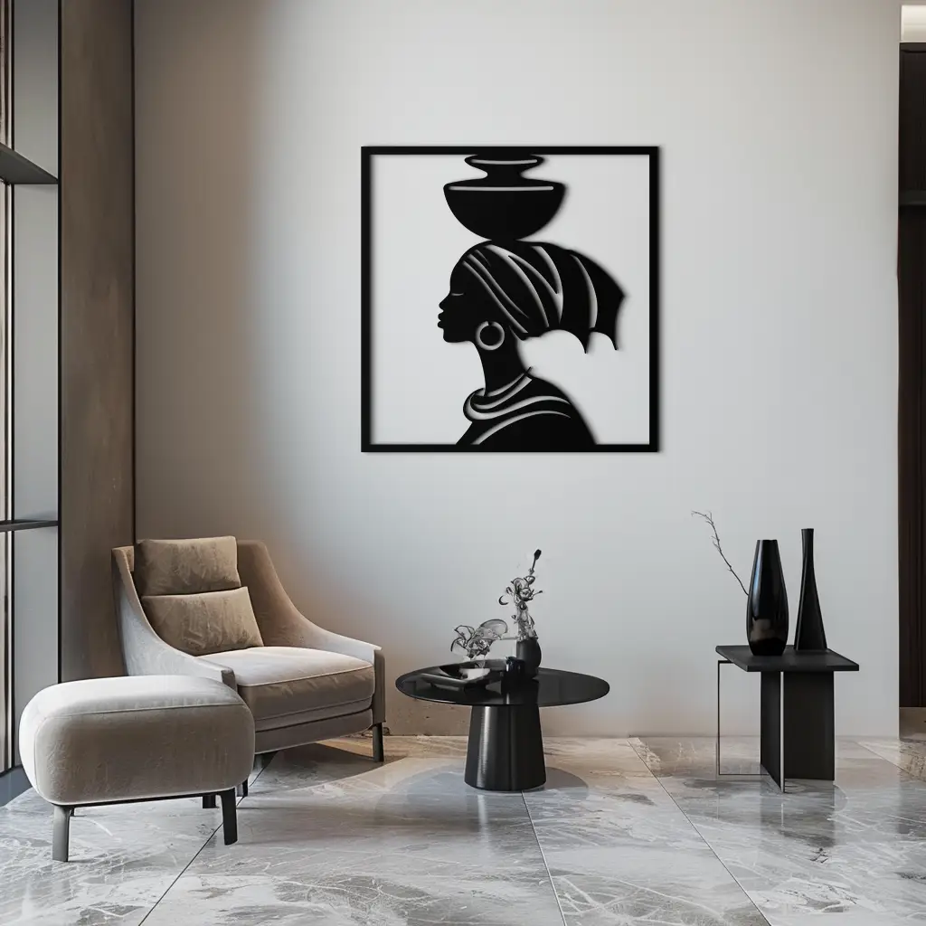 African Woman Metal Wall Art – Elegant Tribal Silhouette Steel Decor for Cultural and Boho Interiors- KAF338 by Enova Art