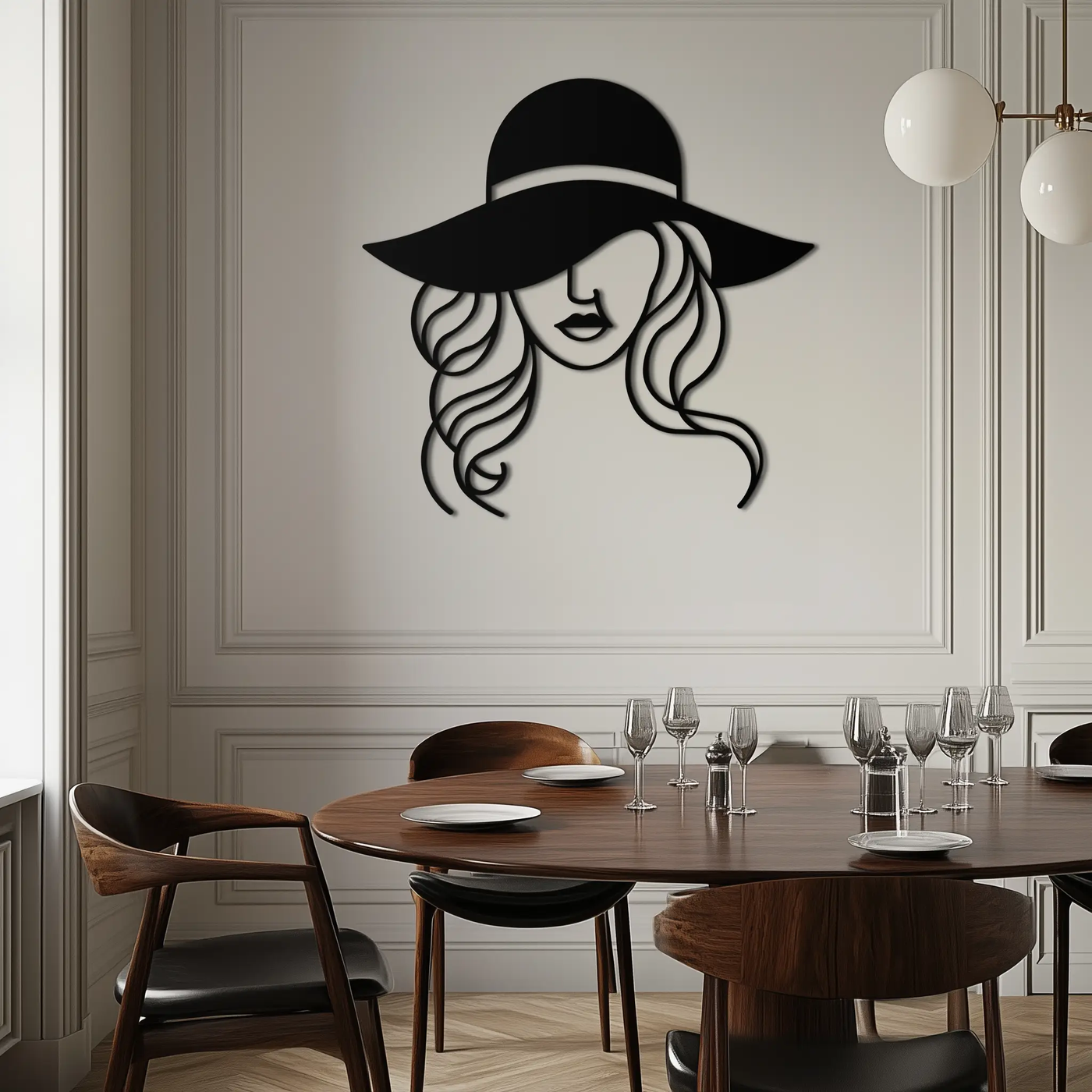 Hat Woman Metal Wall Art – Elegant Female Silhouette Steel Decor with Wide Brim Hat- KAF341 by Enova Art