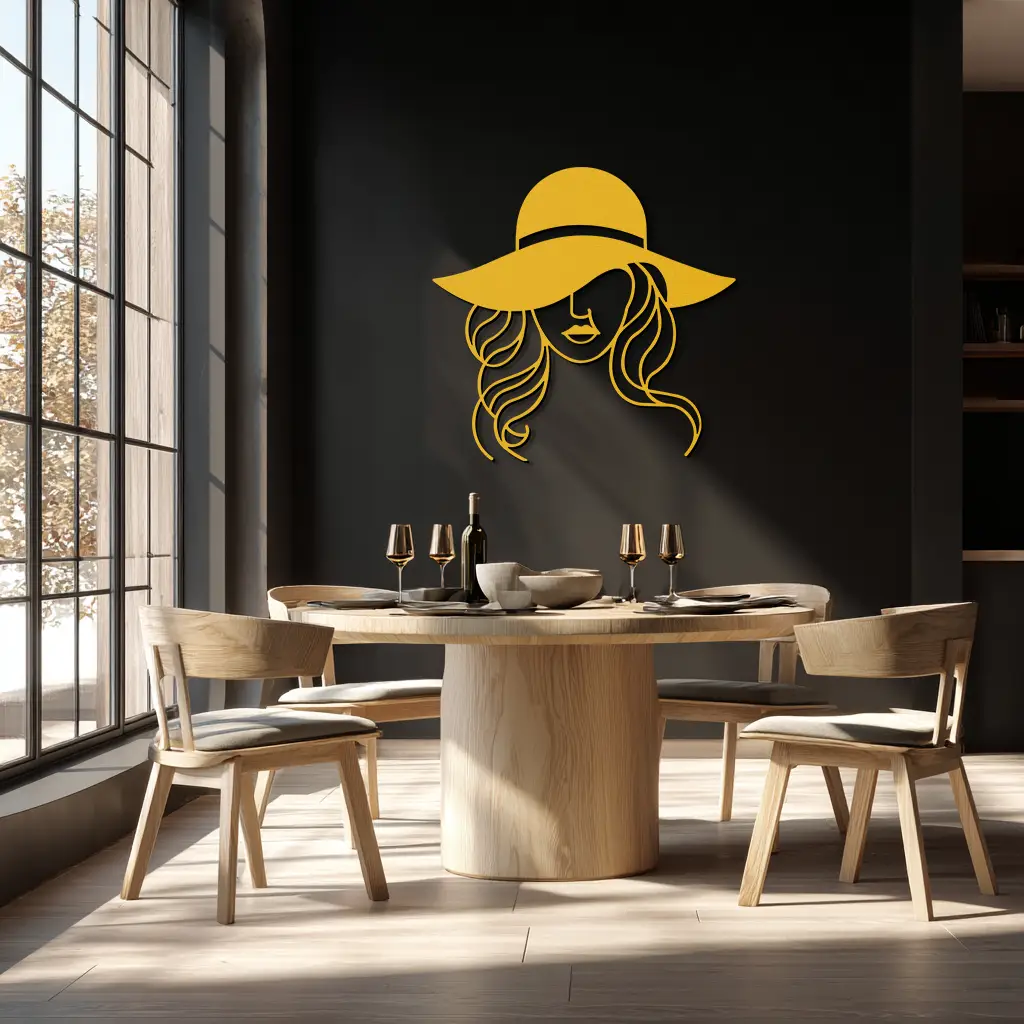 Hat Woman Metal Wall Art – Elegant Female Silhouette Steel Decor with Wide Brim Hat- KAF341 by Enova Art