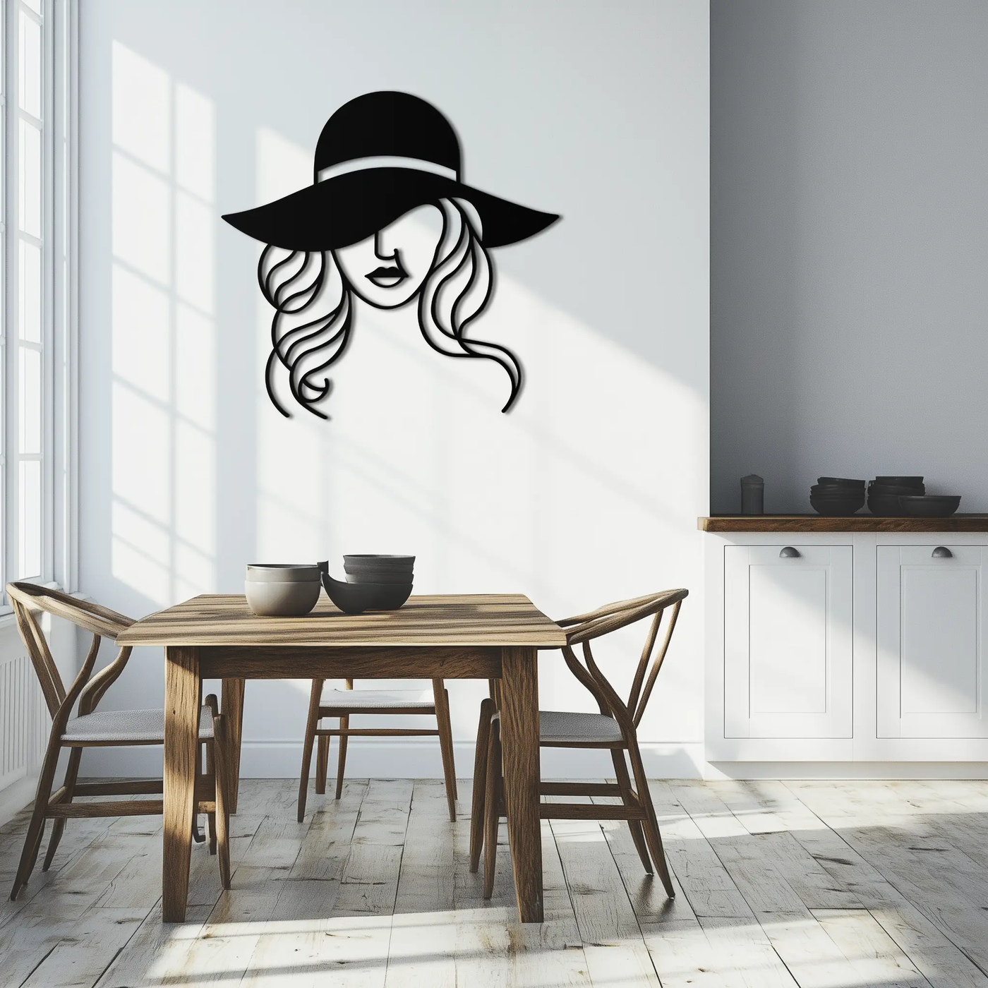 Hat Woman Metal Wall Art – Elegant Female Silhouette Steel Decor with Wide Brim Hat- KAF341 by Enova Art