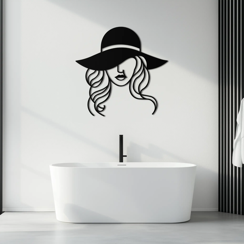 Hat Woman Metal Wall Art – Elegant Female Silhouette Steel Decor with Wide Brim Hat- KAF341 by Enova Art