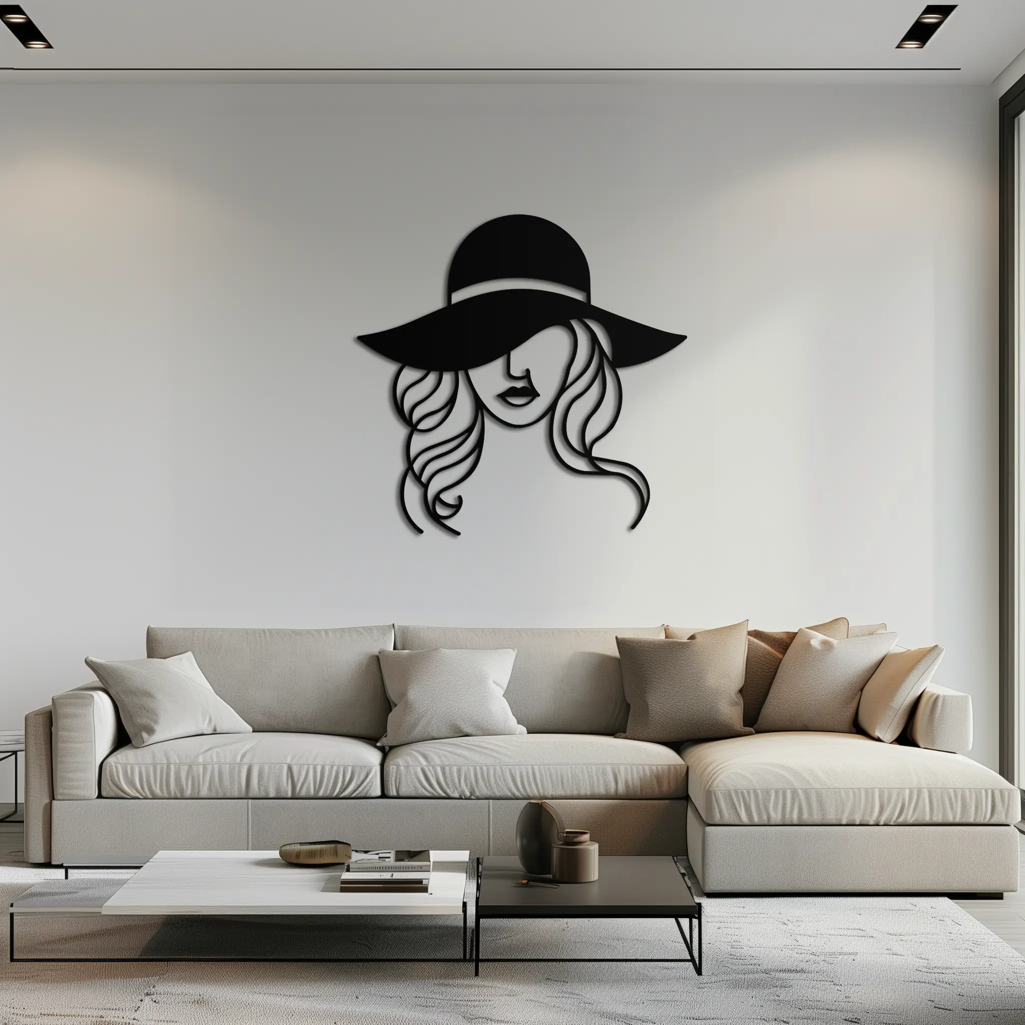 Hat Woman Metal Wall Art – Elegant Female Silhouette Steel Decor with Wide Brim Hat- KAF341 by Enova Art