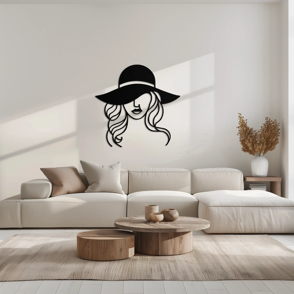 Hat Woman Metal Wall Art – Elegant Female Silhouette Steel Decor with Wide Brim Hat- KAF341 by Enova Art