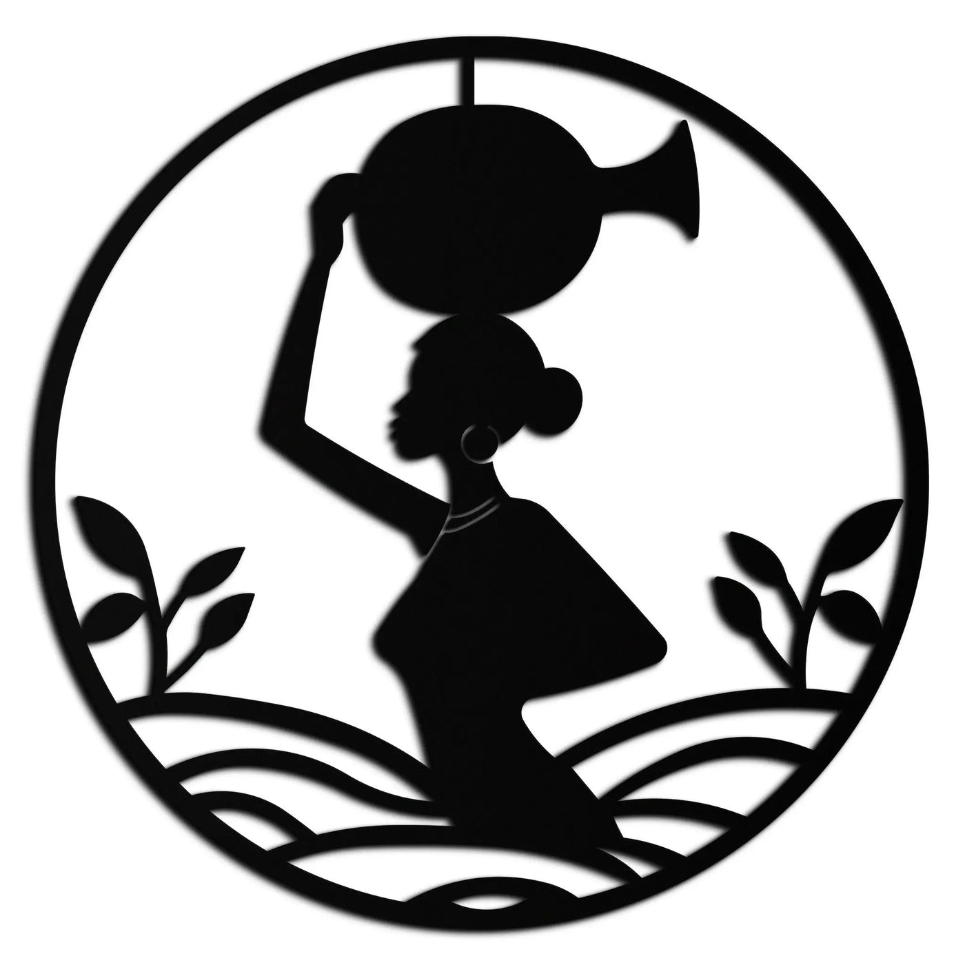 African Woman Carrying Vase Metal Wall Art – Tribal Silhouette Steel Decor for Cultural and Ethnic Interiors- KAF342 by Enova Art