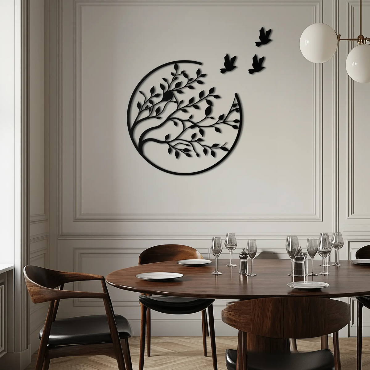 Flying Birds from Branch Metal Wall Art – Nature-Inspired Silhouette Steel Decor for Elegant Interiors- KAF343 by Enova Art