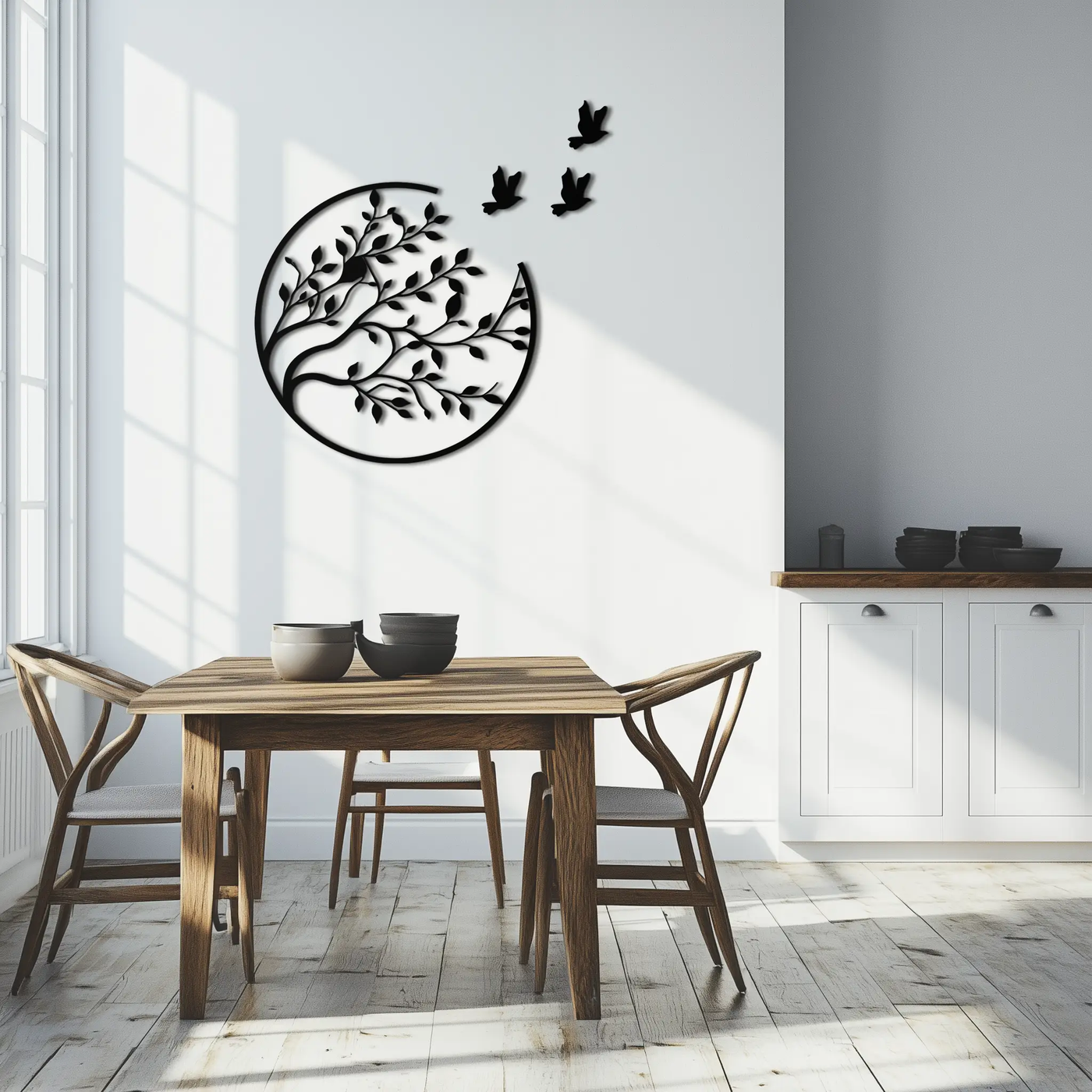 Flying Birds from Branch Metal Wall Art – Nature-Inspired Silhouette Steel Decor for Elegant Interiors- KAF343 by Enova Art